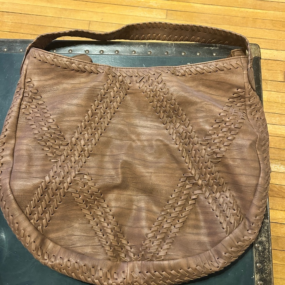Chico's Brown Woven Faux Suede Boho Shoulder Bag